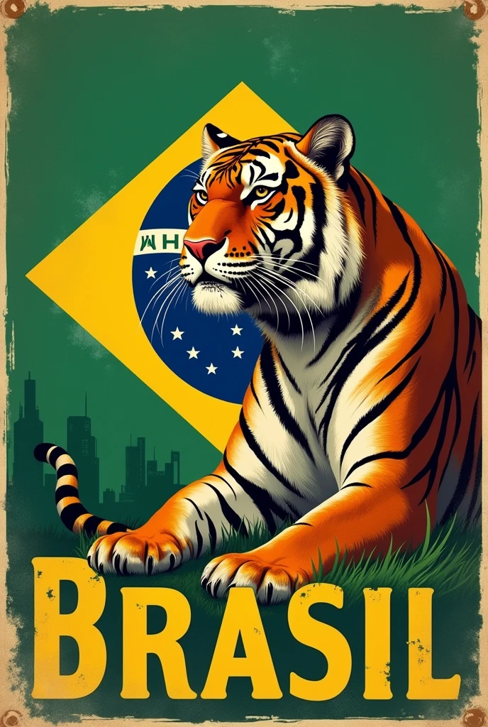 Propaganda of Bilhares Brasil with the flag of Brazil and a tiger
