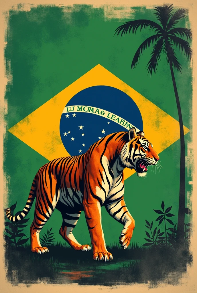 Propaganda of Bilhares Brasil with the flag of Brazil and a tiger