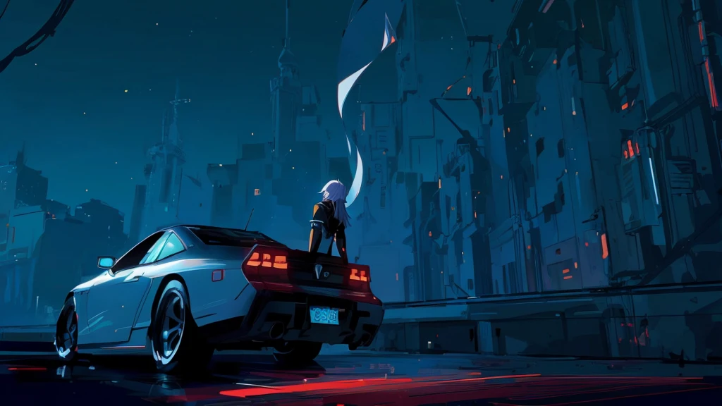 anime style illustration of&#39;a man standing on a car in a city, art cyberpunk style, cyberpunk themed art, in a futuristic cyberpunk city, very coherent stylized work, art cyberpunkstyle, illustration cyberpunk, neon city in the background, Android Jones and Atey Ghailan, art cyberpunk, digital cyberpunk animated art, just kidding, Atey Ghailan 8K