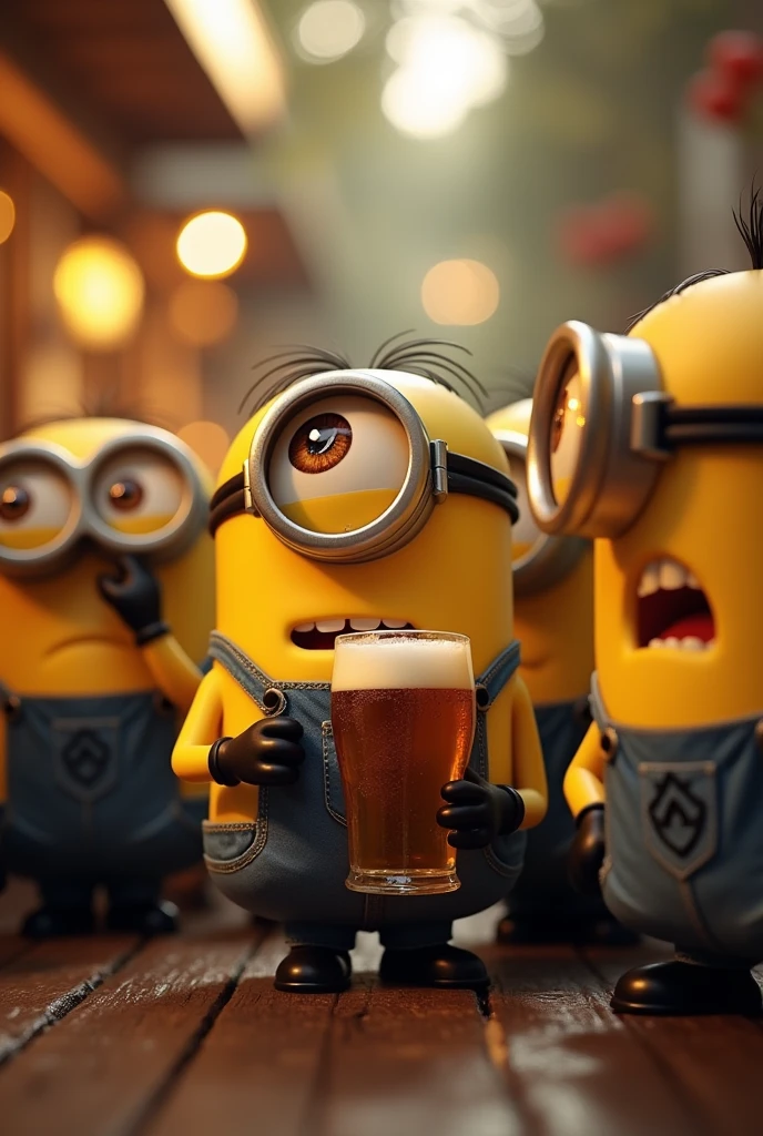 all the minions drinking beer looking up