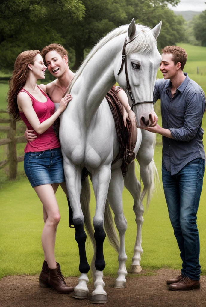 white horse with a couple in love