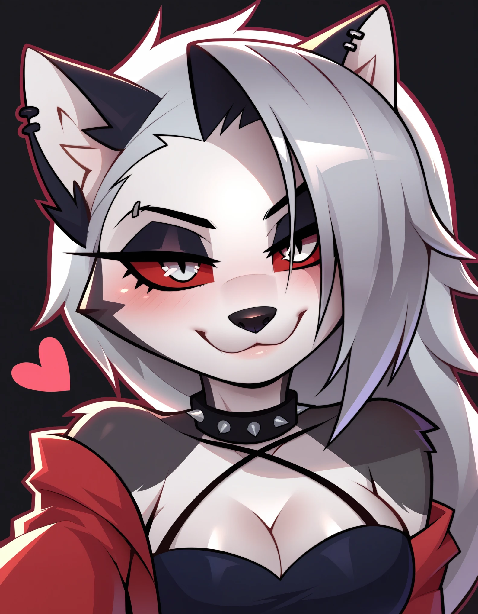 score_9_up, score_8_up, score_7_up, rating_safe, furry, anthro,
loona(jizokumode), hellhound, red sclera, looking at viewer, black background, <3,