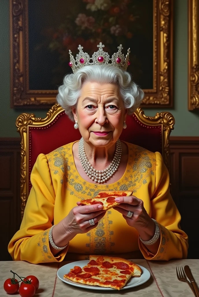 Queen Elizabeth eating pizza