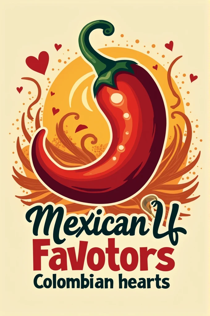 Generate a logo for a Mexican restaurant, that also has a slogan that says "Mexican flavors, Colombian hearts"