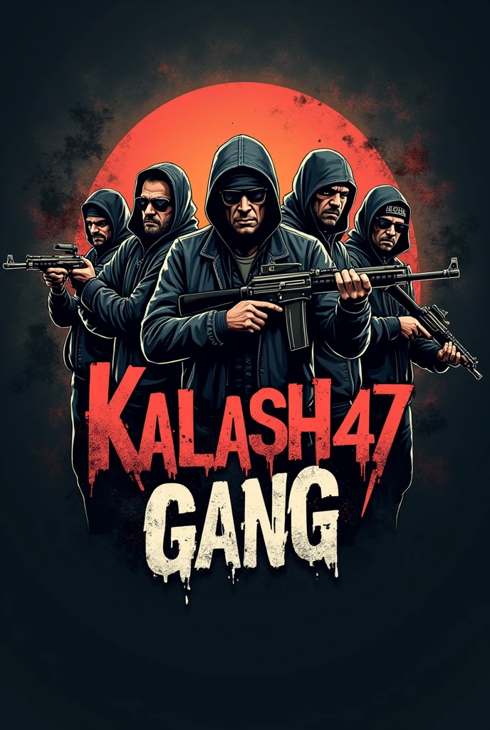 Haceme un logo y q diga KALASH47-GANG con 5 GANSTER con aks47