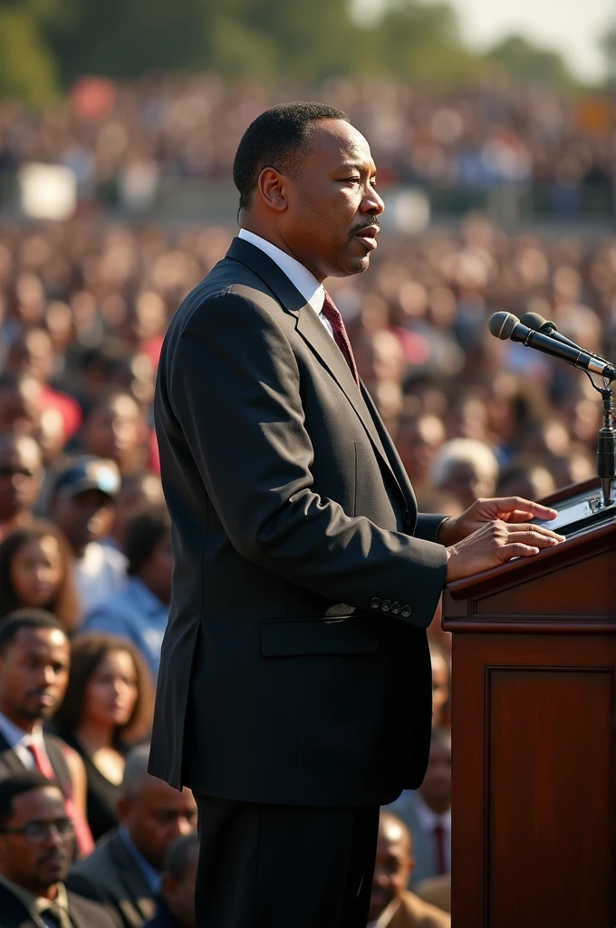 Martin Luther King giving a speech to encourage people to defend gender violence worldwide, In this photo Martin Luther King would give a speech like several of his other pacifist speeches 