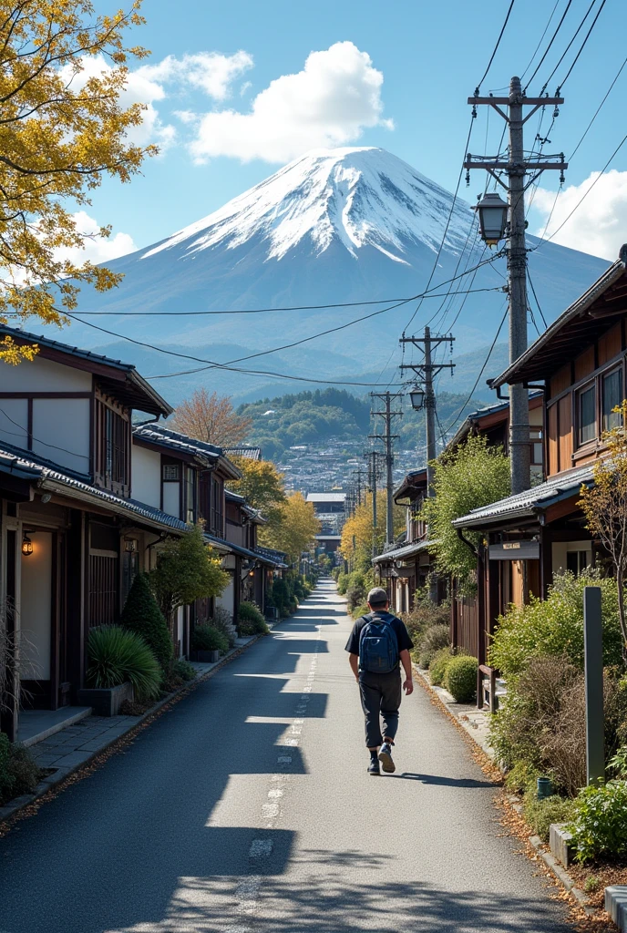 Typical Japanese village life in the 2020s. Mt. Fuji in the background