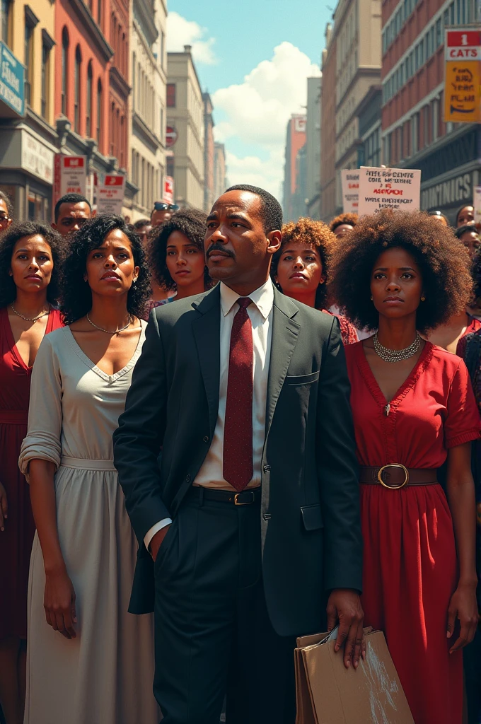 Martin Luther King making a boycott or pacifist protest with women who fight daily against gender violence