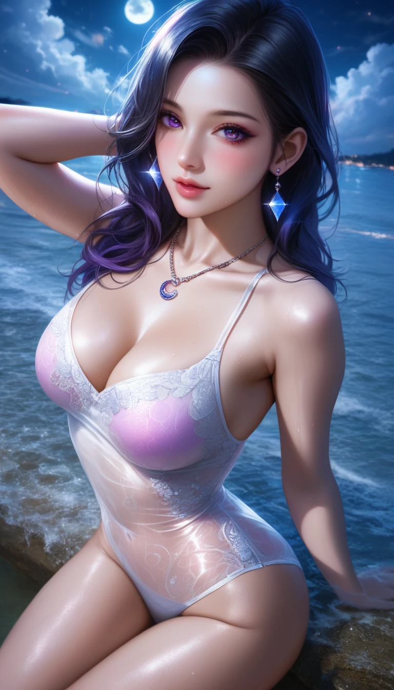 isekai girl, strip dance, soaked body, sun oiled body, half , half naked, large breast, very large breast, sexy pose, photorealistic perfect body, looking at viewer, 3d render character art 8 k, (dynamic angle:1.2), (dynamic pose:1.2)