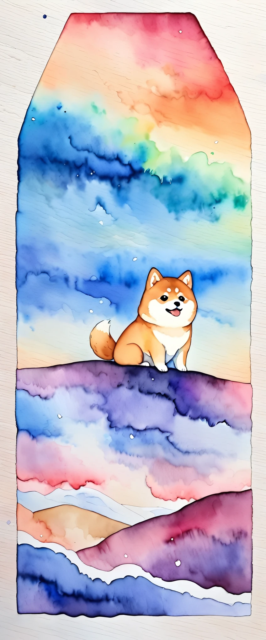 (masterpiece:1.2, Highest quality,Highest quality,Very detailedな:1.2),(Very detailed),8k,(watercolor:1.3),(Shiba Inu,outside,From the back),(Beautiful gradation created by layering),(Tarashikomi technique)