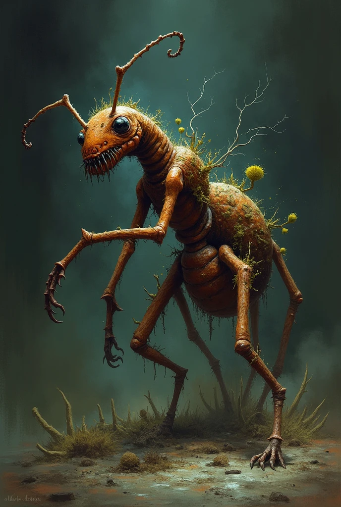 anthill horror style with insect skull, creppy,fantasy,art