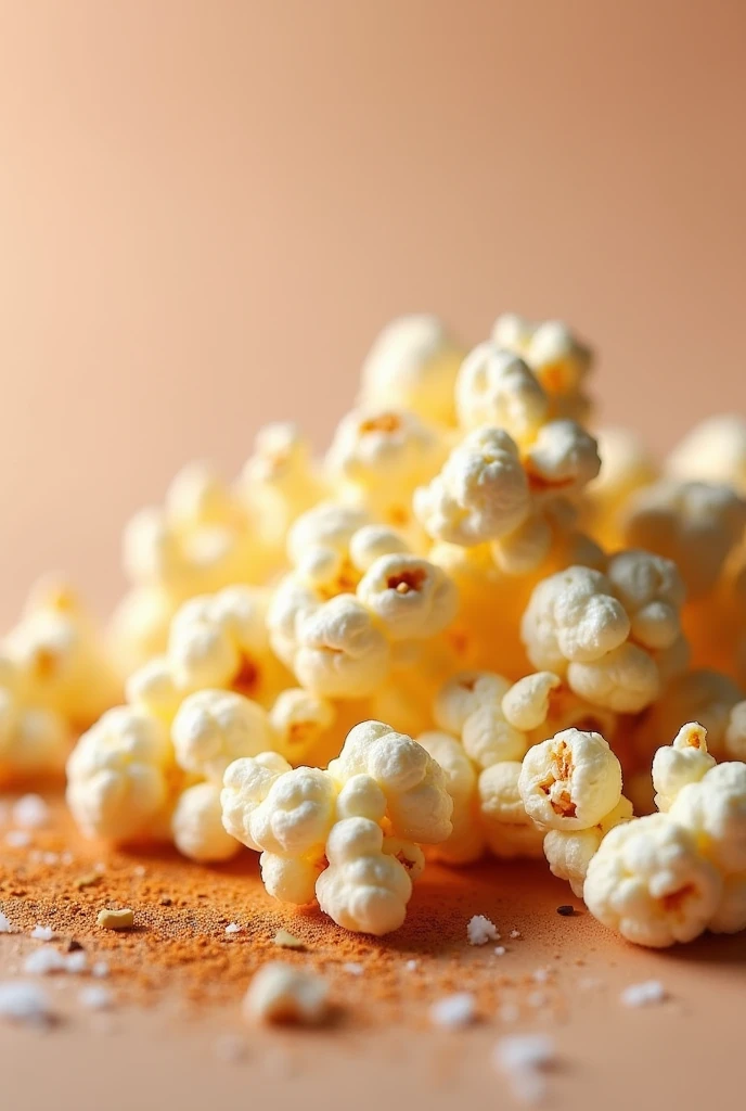 Create an image of gourmet popcorn with a pastel brown background