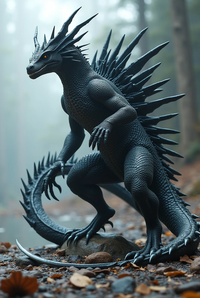 Anglaise (Anclasis) It is a type of hunting monster. It is a monster that is similar to a wingless dragon. (Drake) It looks like a large lizard, standing on four legs, about 1 meter tall and long. (From head to tail) About 6-8 meters long and can weigh up to 1,000-1,500 kg. The body is covered with shiny black scales resembling obsidian. (obsidian) Sharp teeth and a forked tongue, some may have different numbers and shapes of horns, some may have none at all. A large and strong tail that can break rocks. The tip of the tail has sharp scales that look like needles that can be shed like a hedgehog.