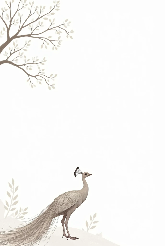 Create fine  outline of bird peacock  white background around outline tree around  give three images not colours
