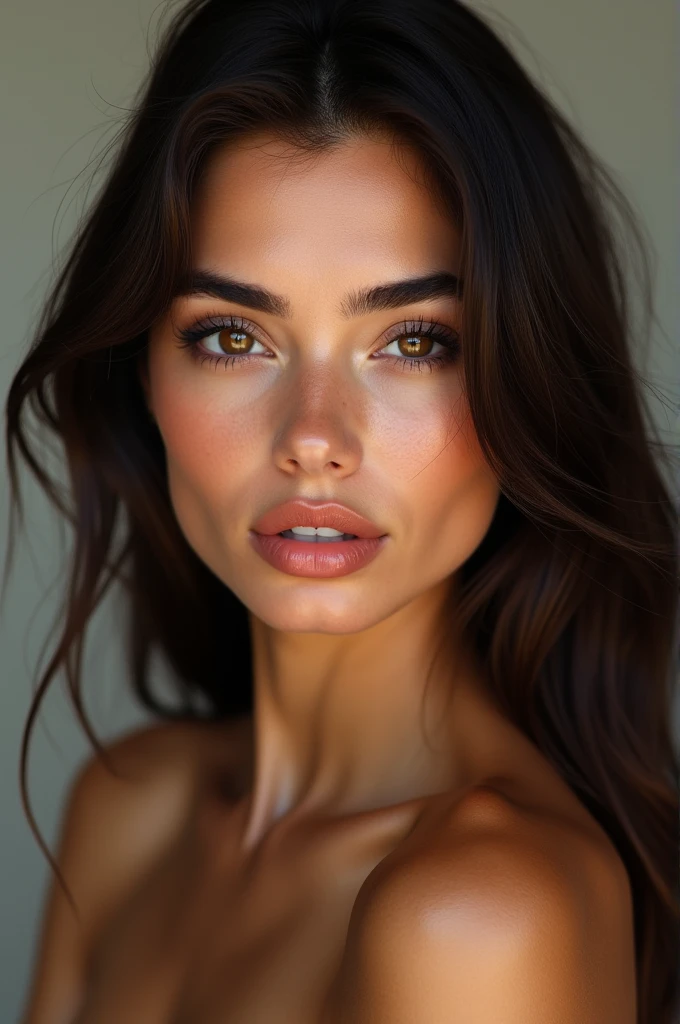 brunette woman light bronze face