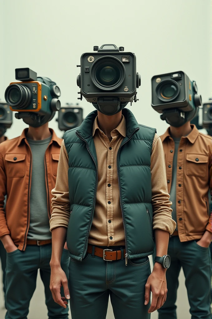 Group of men with camera heads 