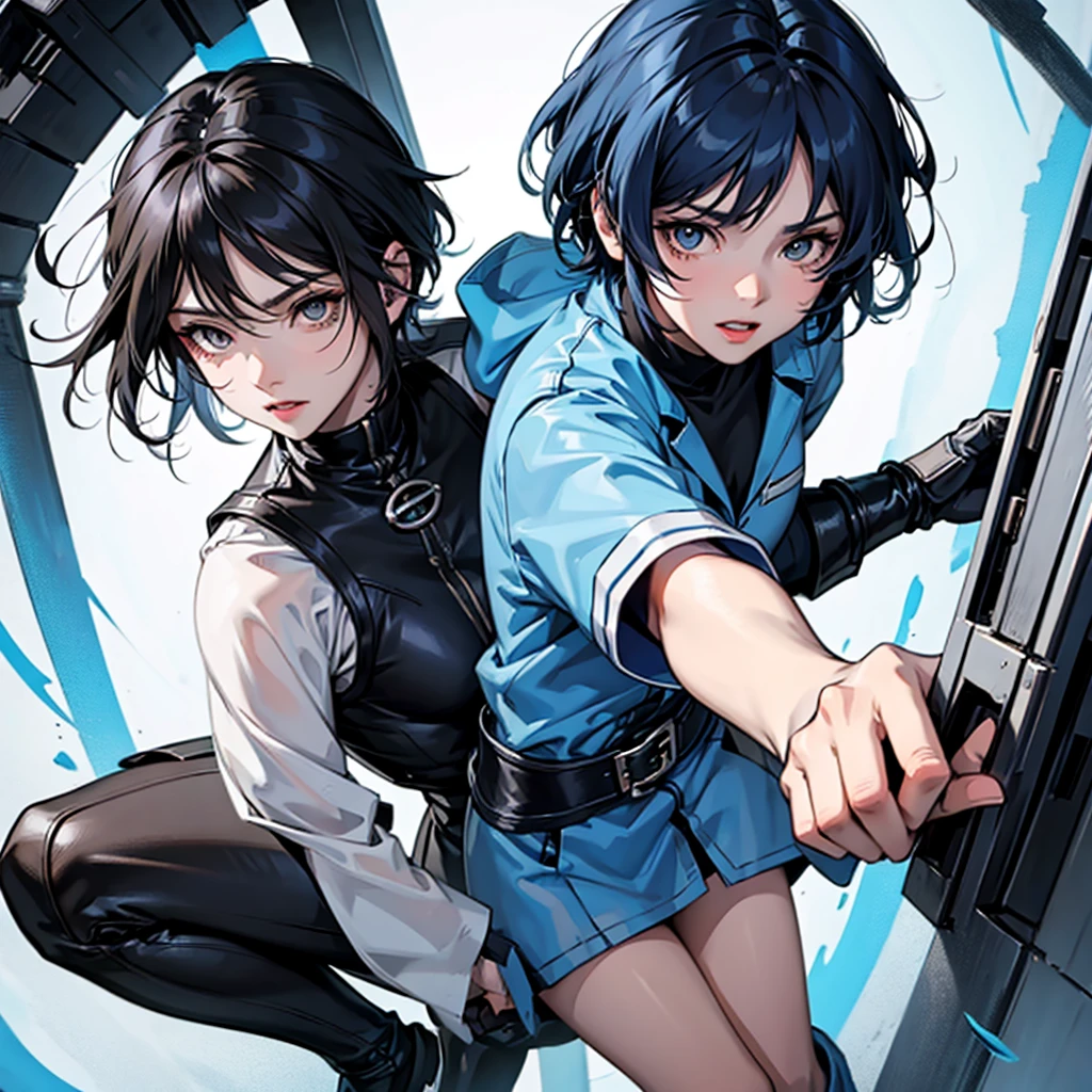Anime blue and black hair,short hair and white eyes