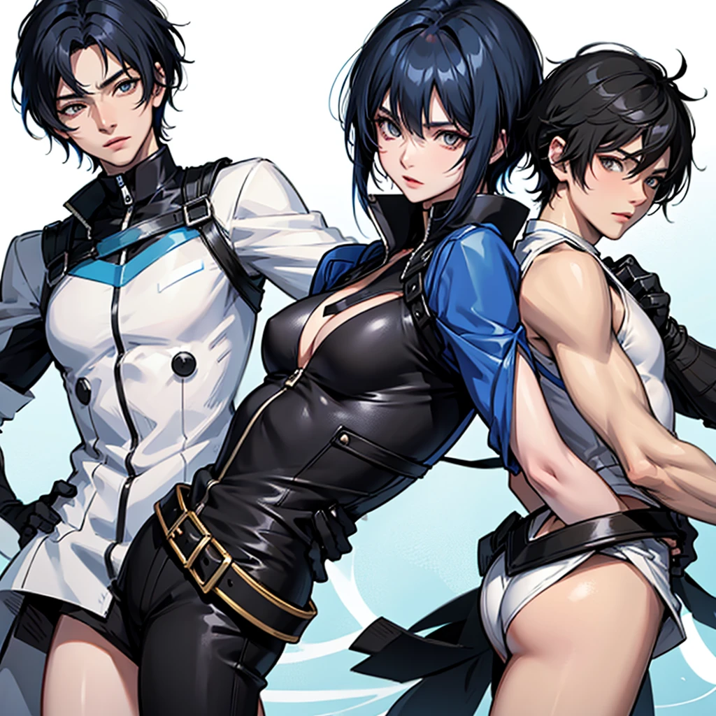 Anime blue and black hair,short hair and white eyes