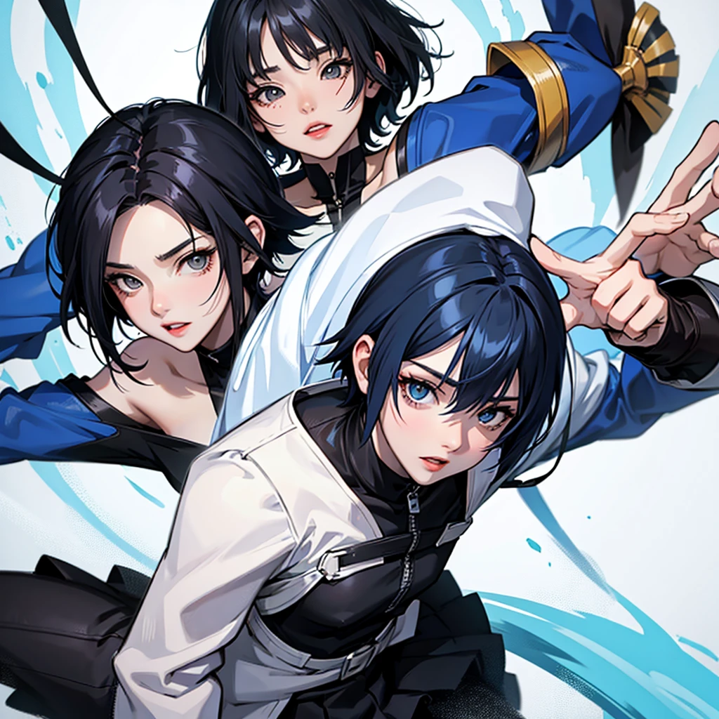 Anime blue and black hair,short hair and white eyes 