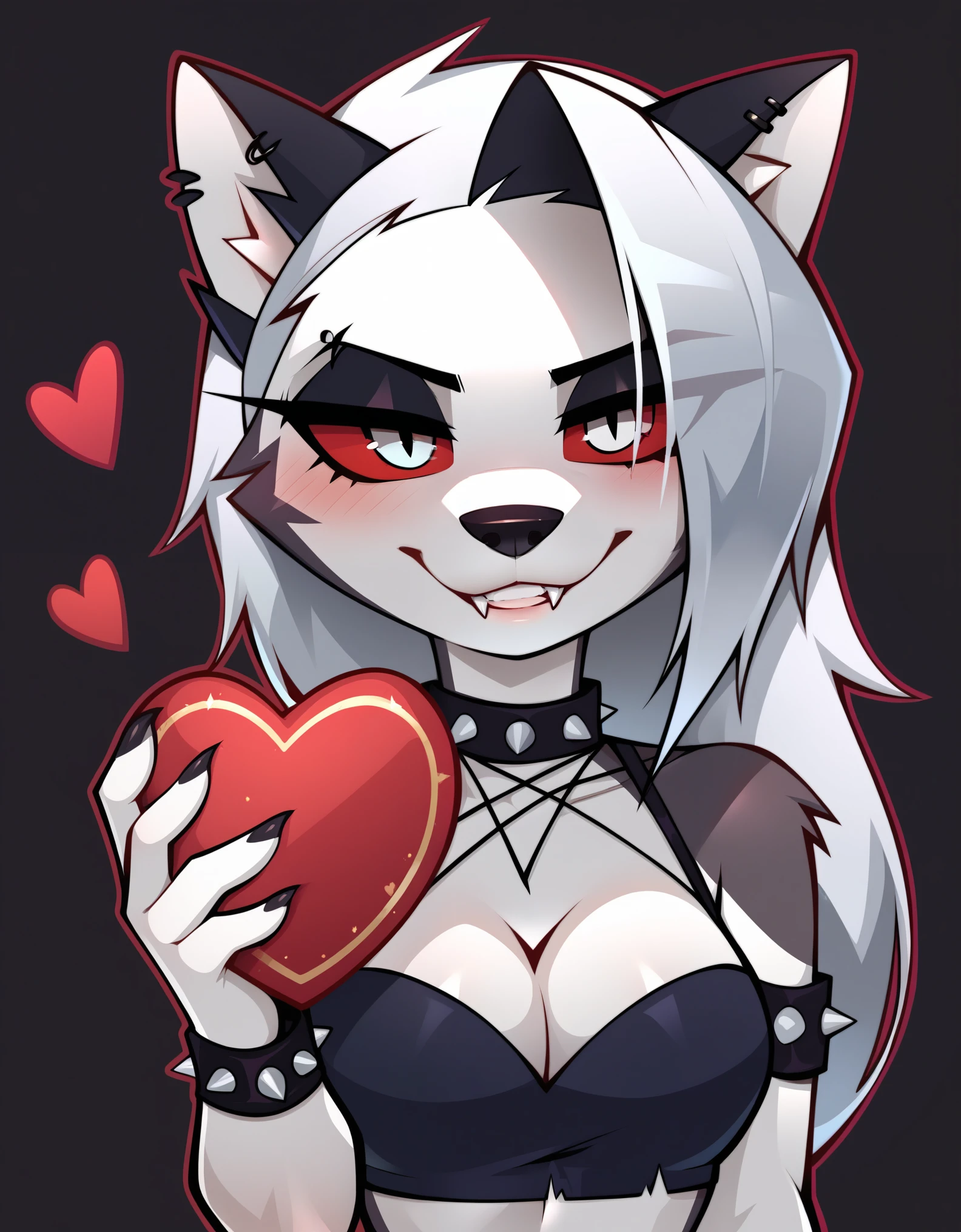 score_9_up, score_8_up, score_7_up, rating_safe, furry, anthro,
loona(jizokumode), hellhound, red sclera, looking at viewer, black background, <3,