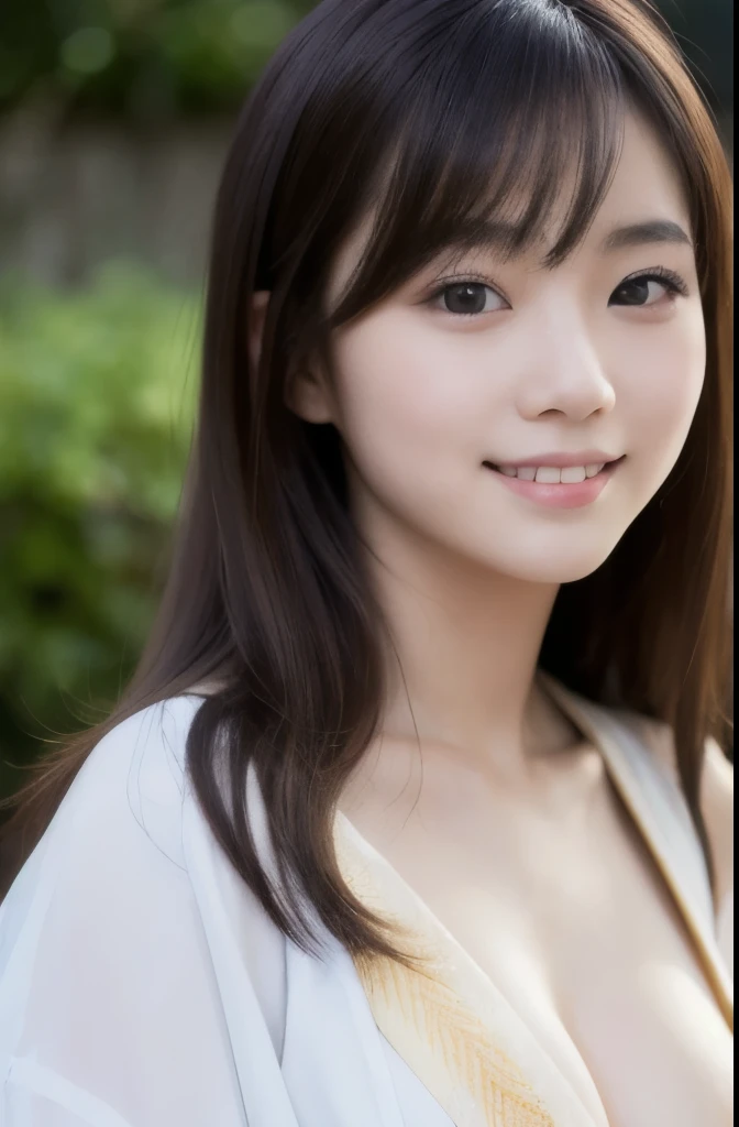 best quality, face focus, soft light, ultra high res, (photorealistic:1.4), RAW photo,(Shinozaki Ai), white skin, kawaii,
1 Japanese girl, solo, cute, (smile), (pupil, lights in the eyes), detailed beautiful face, Medium-sized breasts,(high resolution detail of human skin texture),(long hair),(portrait), upper body, white traditional kimono,
