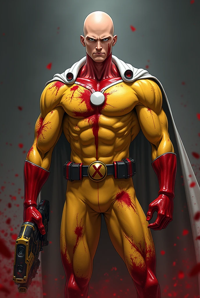Saitama in the yellow suit full of blood 🩸 with an evolutionary weapon from free fire