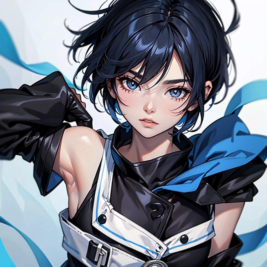 Anime blue and black hair,short hair and white eyes