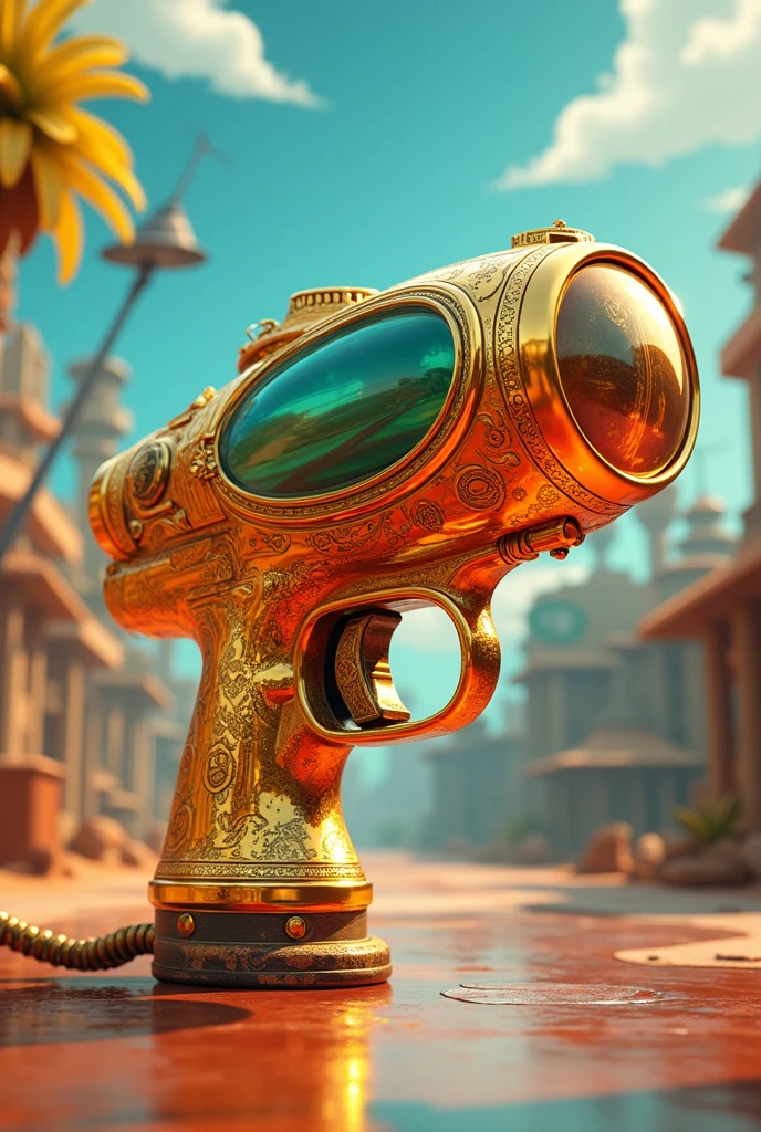 Car painting gun, with his glass, gold plated, cartoon