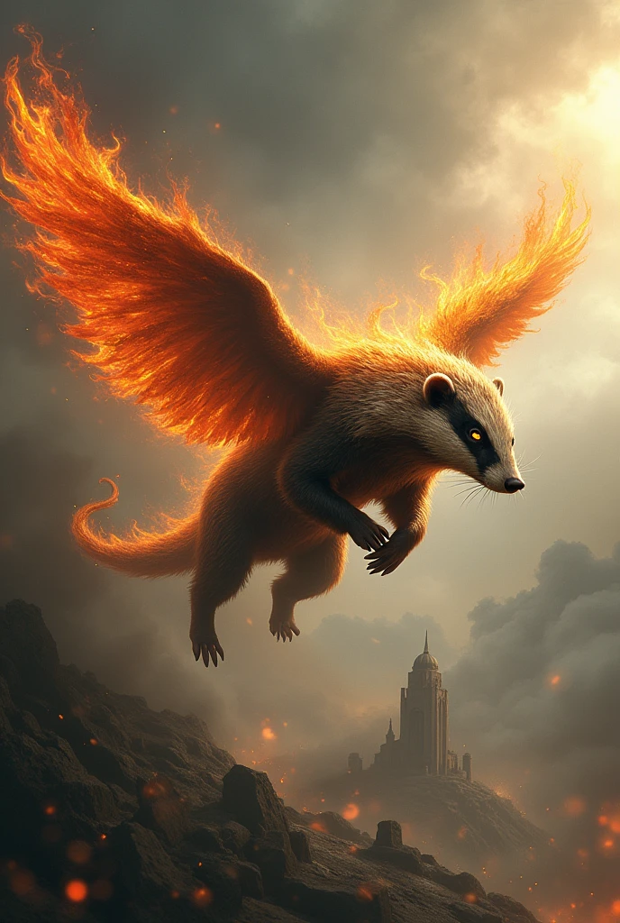 Flying fire looking ancient badger