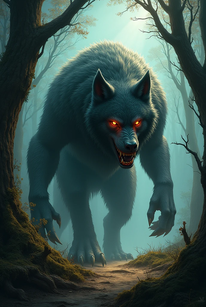 Werewolf in the woods book cover (foreground) Title: by Dalliam