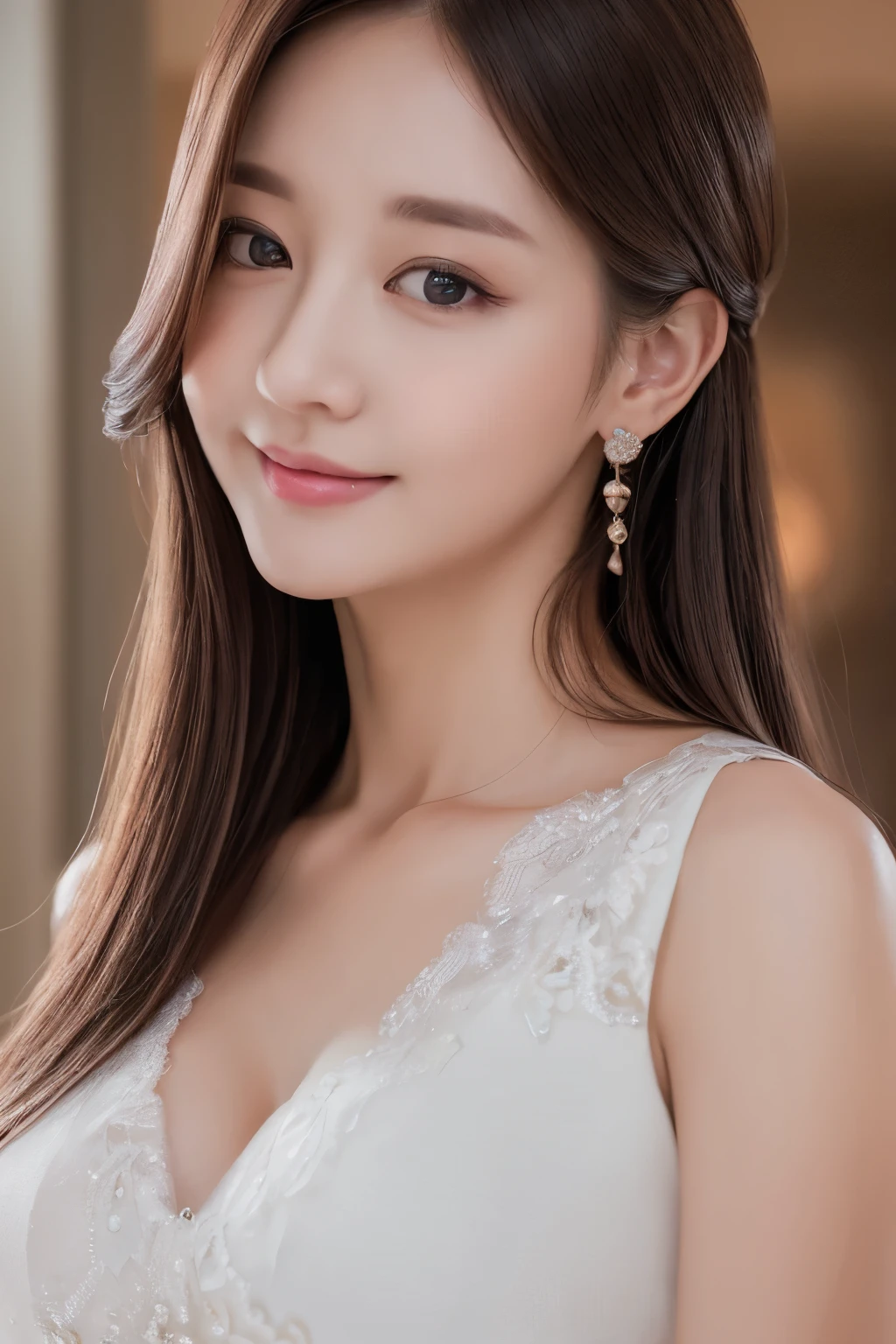 ((Highest quality, 8k, masterpiece: 1.3)), One girl, Hairstyle Casual, (Big Breasts: 1.2), (Elegant Dresses: 1.1), Very beautiful face, Delicate eyes, double eyelid, smile, Home, (Close-up of face:1.1)