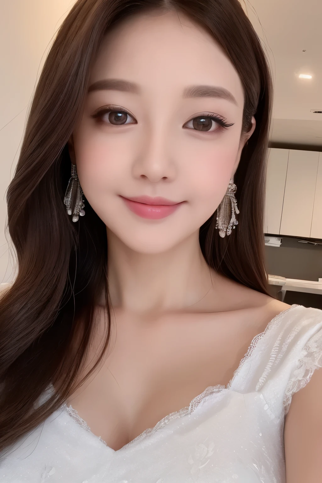 ((Highest quality, 8k, masterpiece: 1.3)), One girl, Hairstyle Casual, (Big Breasts: 1.2), (Elegant Dresses: 1.1), Very beautiful face, Delicate eyes, double eyelid, smile, Home, (Close-up of face:1.1)