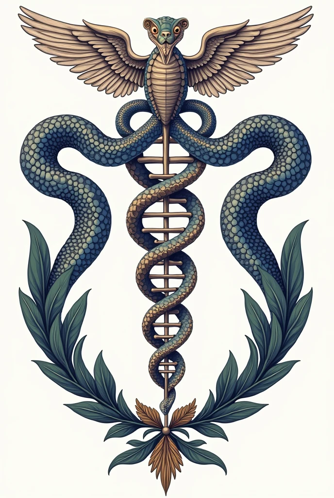 make a unique coat of arms by combining the elements of the coats of arms of biomedicine (microscope and dna), pharmacy (snake and cup) and physiotherapy (snake and ray)