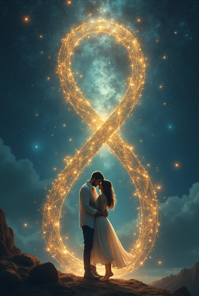 3 infinity symbols intertwined with a man and woman couple
