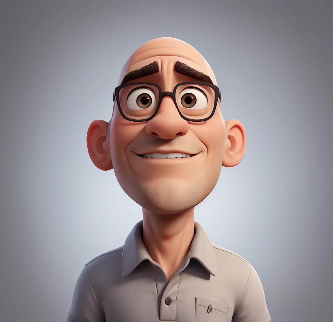 artwork, absurd, award winning photo, extremely detailed, amazing, fine details, extremely detailed eyes and face, by lee jeffries nikon d850 stock photo 4 kodak portra 400 camera f1.6 lens rich colors, hyper realistic texture, dramatic lighting, unreal engine, artstation cinestill 800 tungsten trends, disney pixar style, man, 60s, fair skin, white polo shirt, black shirt collar, half body style, handsome, thin face, bald, handsome, gray goatee, show more shirt, show more body