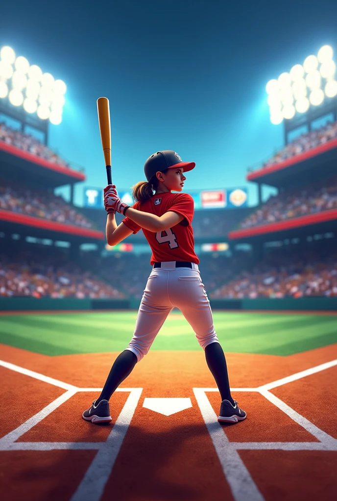 Baseball stadium background with softball batter and the word CHAMPIONS