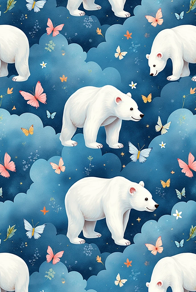A pattern that fuses water, butterfly and bear, to create a harmonious and attractive design