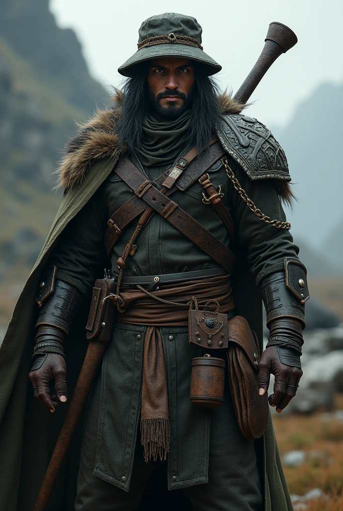 FF wrathful hunter set with cap and black hair 
