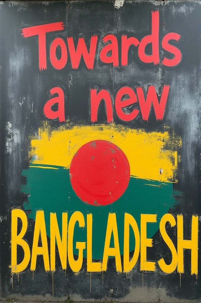 Create a graffiti of writing "Towards a new BANGLADESH" with yellow, red and green color.