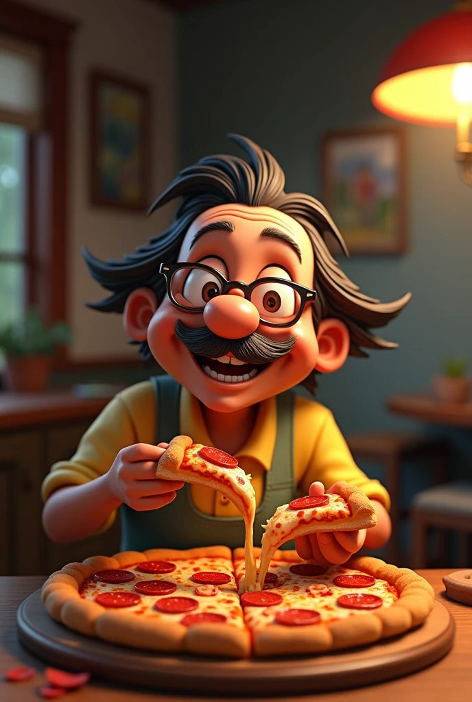 Chespirito eating pizza