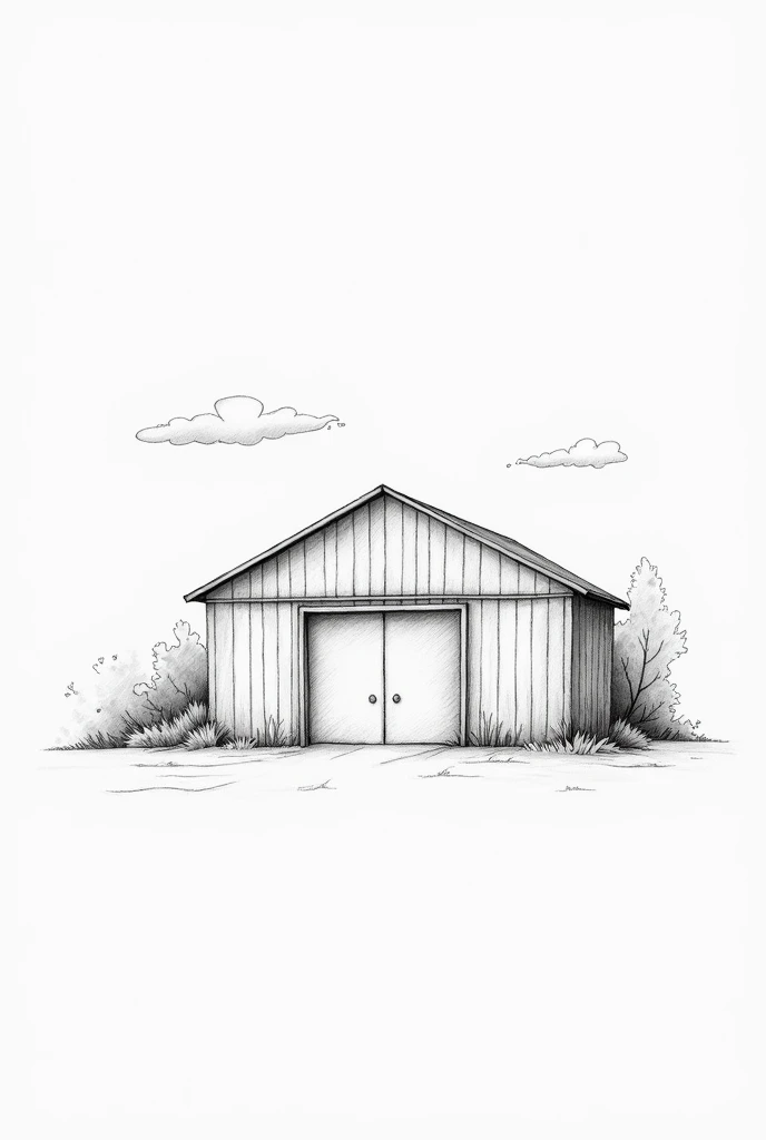 Make me a warehouse as if it were made on a sheet of paper with a pencil with the following: Length 98 Width 43 Height of the tip under the truss 12.6 Truss 24