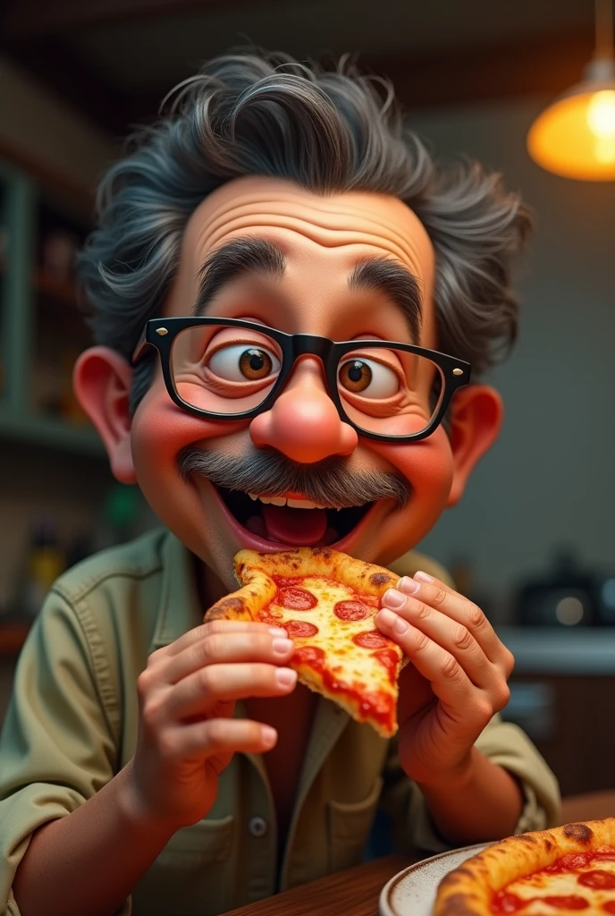 Roberto Gomez Bolanos eating pizza