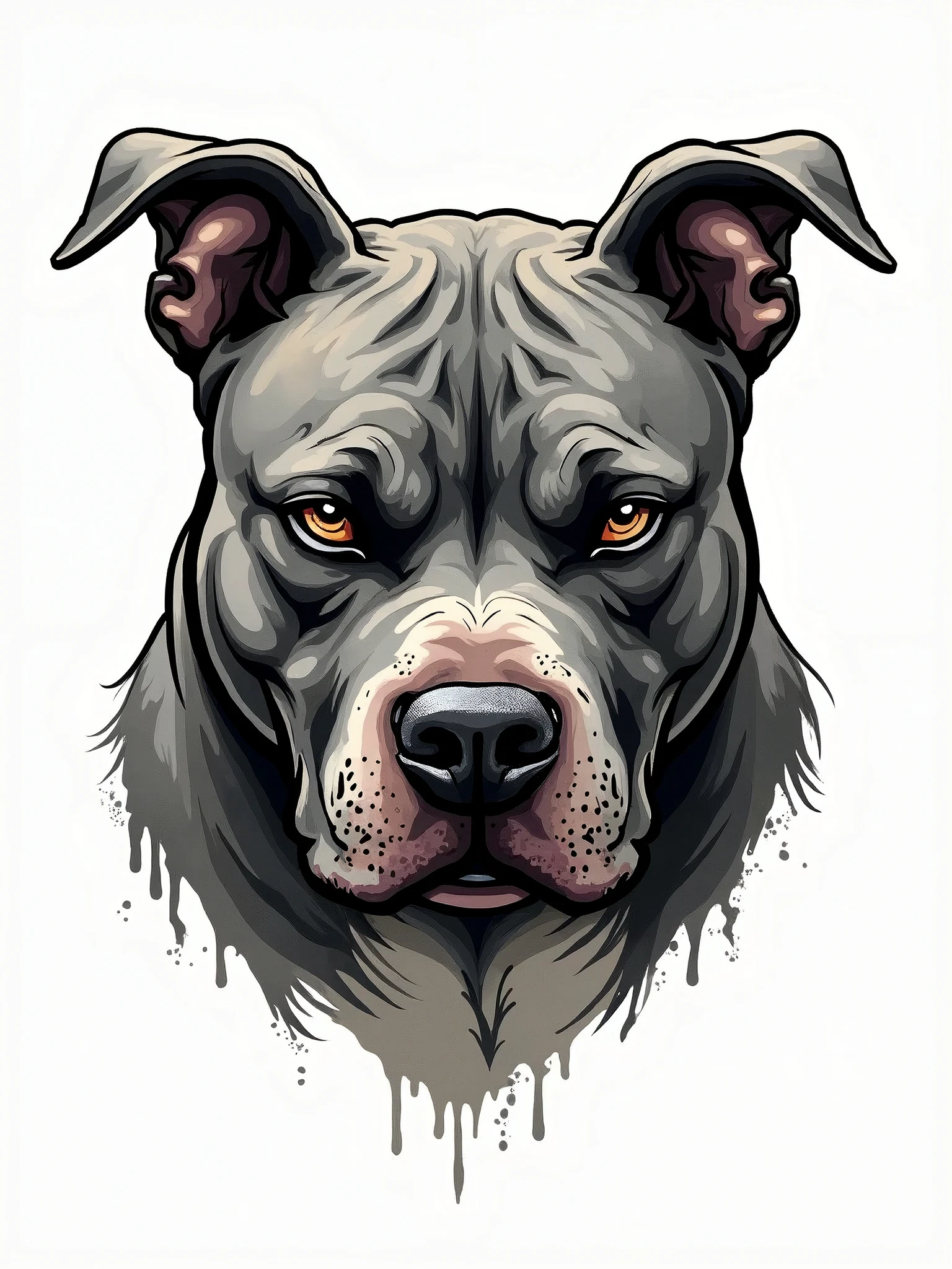white background old school tattoo style hardened mean-looking Pitbull
