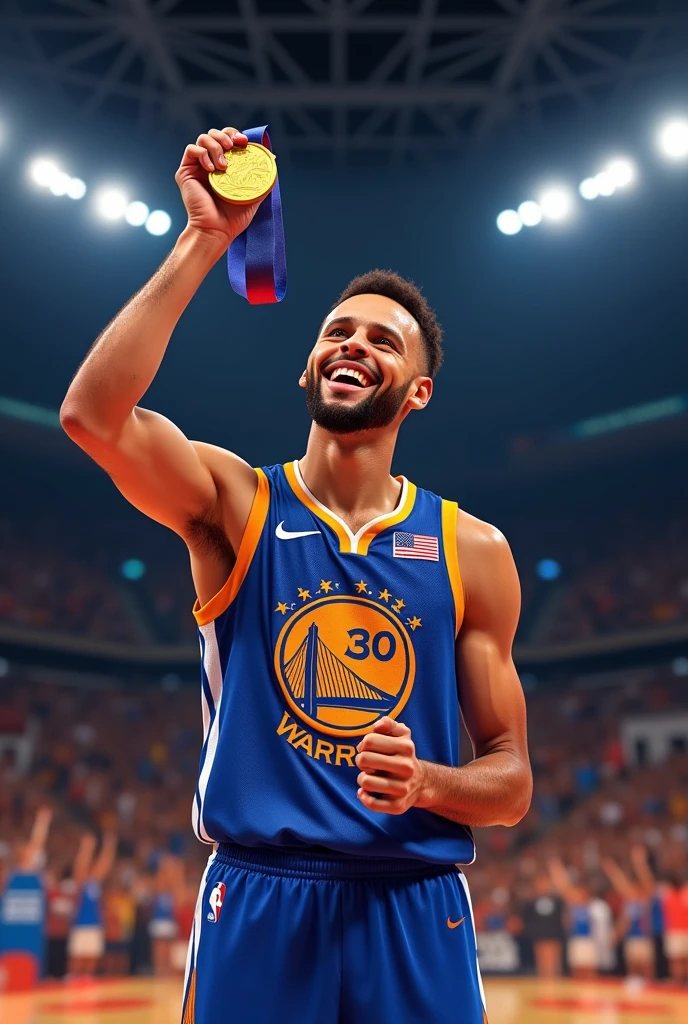 Stephen Curry with the gold medal at the 2024 Paris Olympics