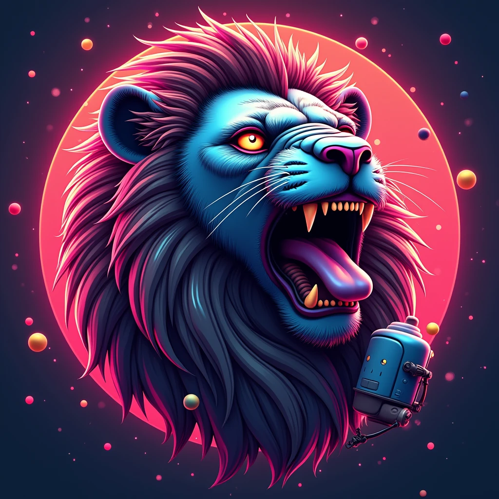 angry lion , music , Electronics,  vibrant 3d colors 