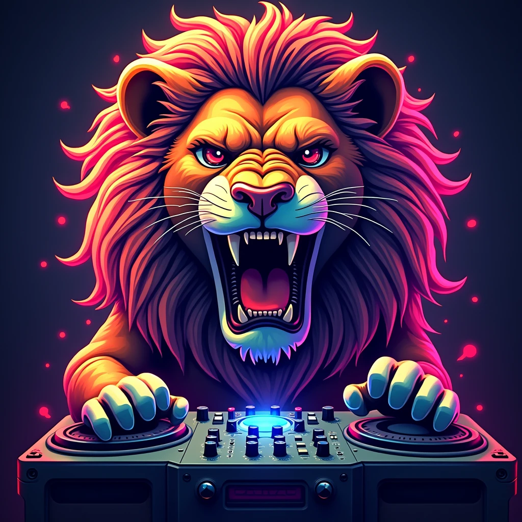 angry lion , music , Electronics,  vibrant 3d colors 