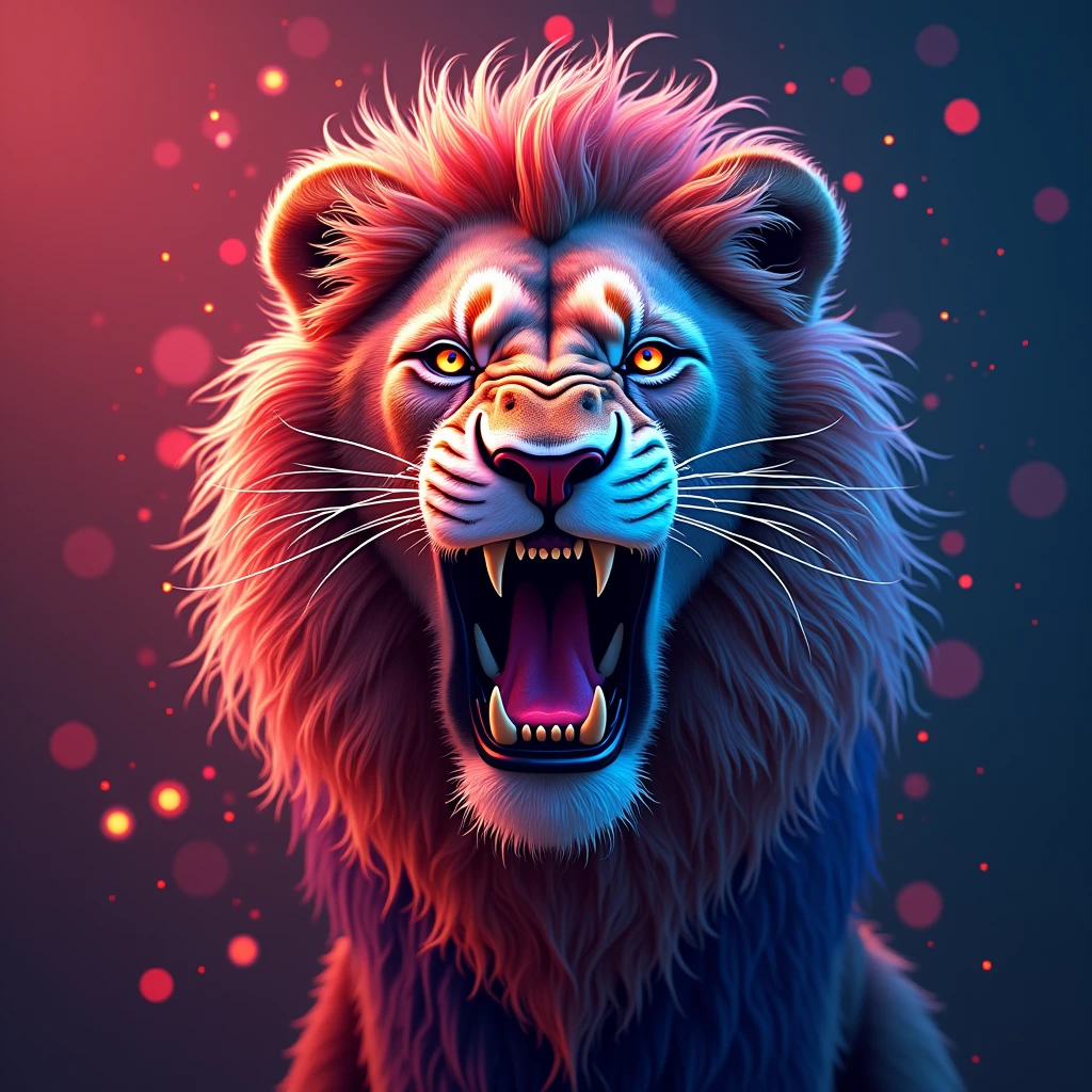 angry lion , music , Electronics, vibrant 3d colors