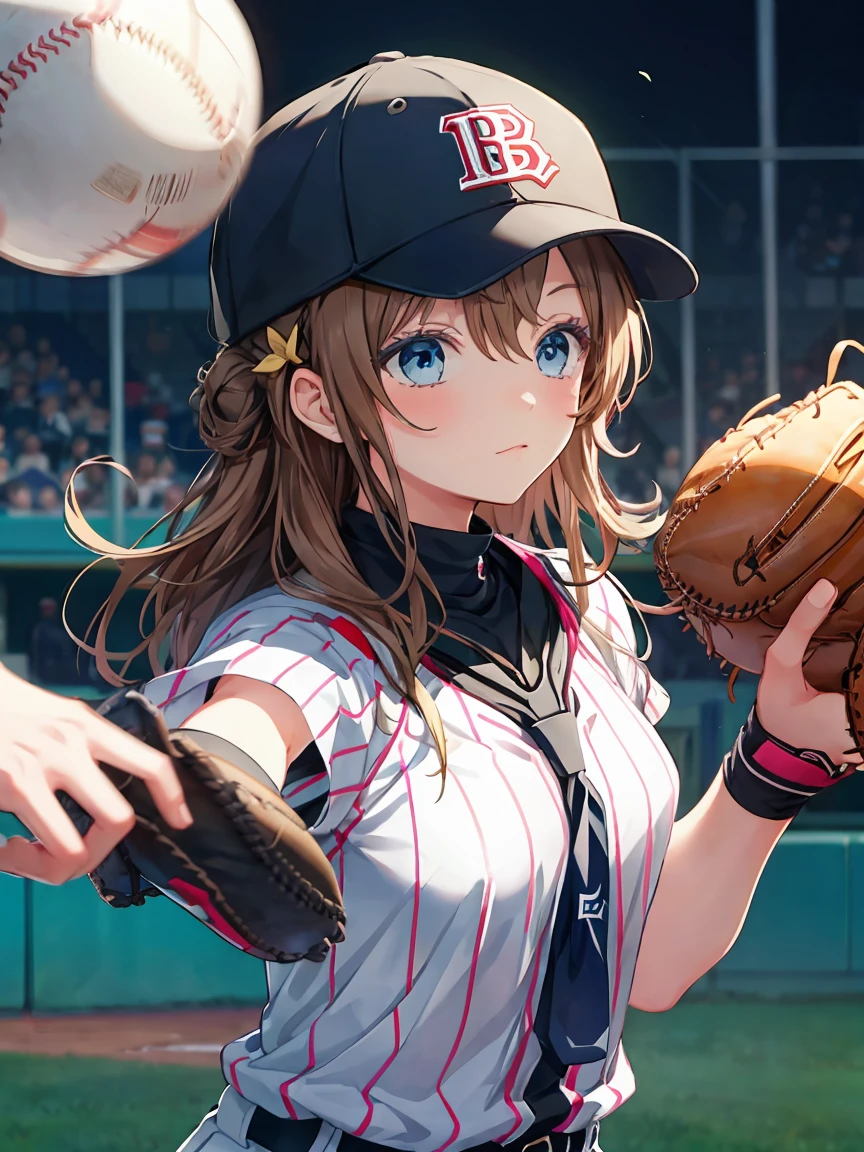 baseball pitcher throwing a ball with her hand over her head on a colored background, baseball mitt, baseball uniform, 1girl, female focus, solo, baseball, sportswear, faceless, baseball cap, hat, faceless male