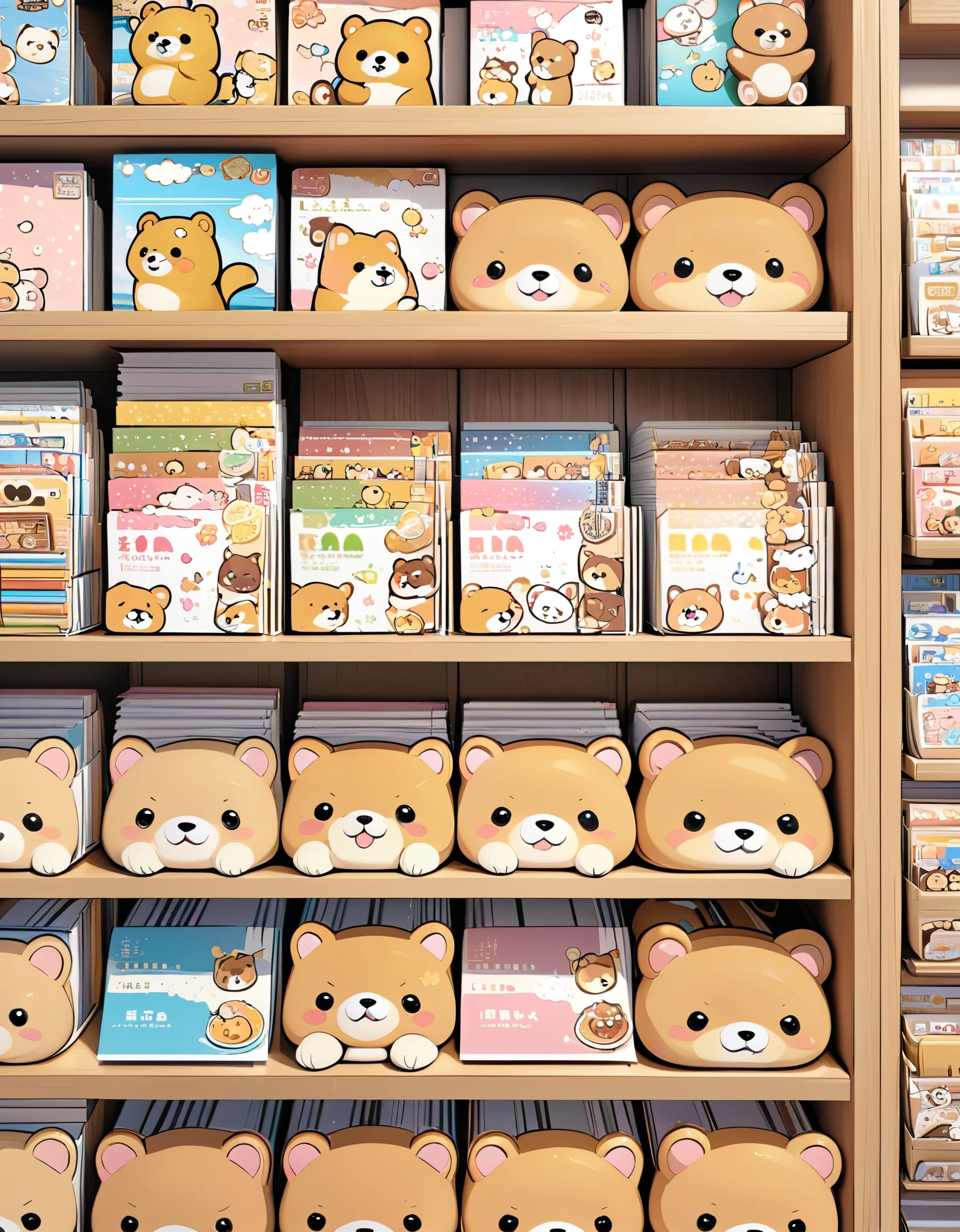 (masterpiece:1.2, Highest quality,Highest quality,Very detailedな:1.2),(Very detailed),8k,(Postcards of small Shiba Inu characters are lined up,Stationery section,cute,Deformation,Very simple design,Rilakkuma style)