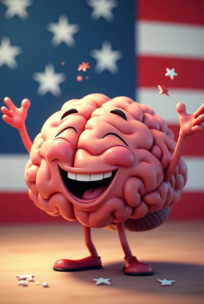 Happy brain with US flag background
